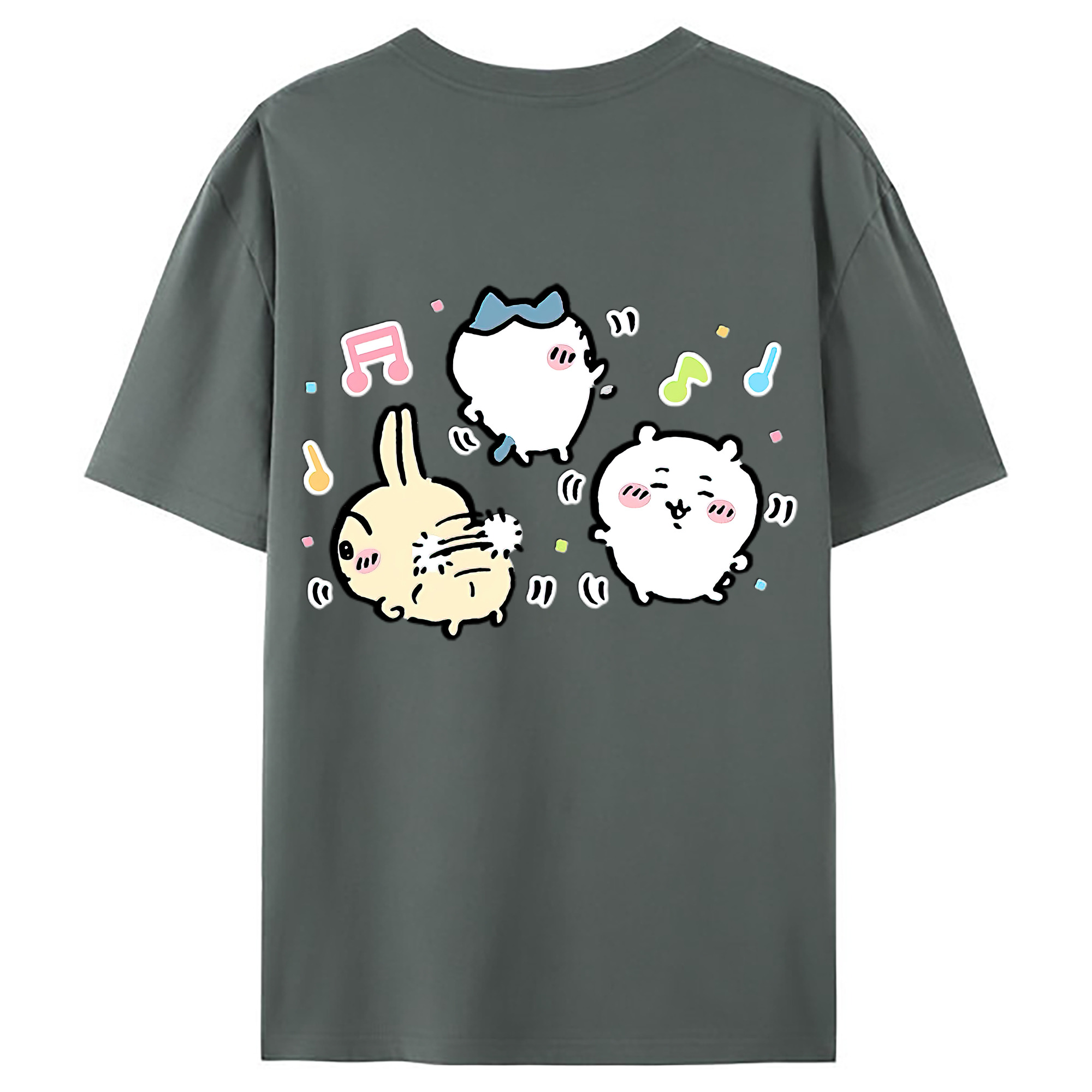 （画像用） ちいかわ うさぎ Chii-kawa usagi 綿100％ メンズ半袖Tシャツ（バックプリント） 通気性